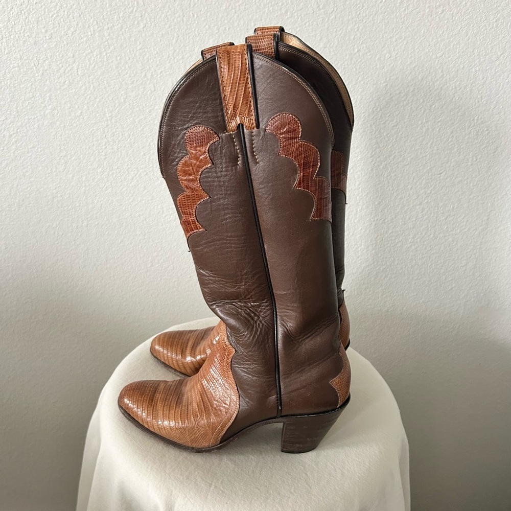 Justin Women’s Size 5.5 Two-Tone Lizard Skin Leather Tall Western Boots